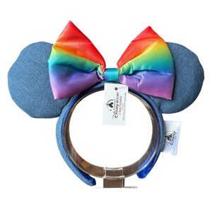 😎 Disney Minnie Mouse Ears Pride Collection Rainbow Denim Headband NWT